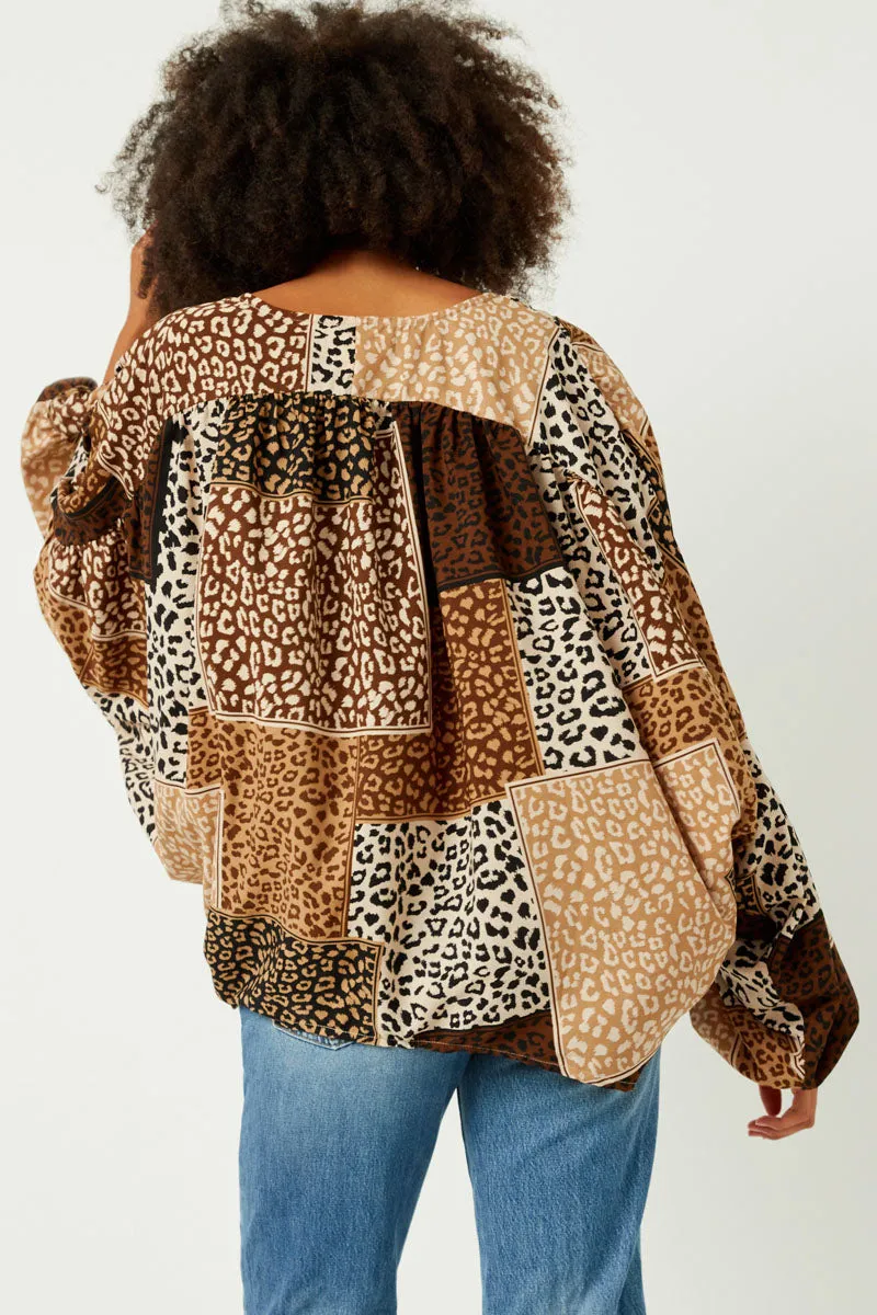 Womens Patchwork Leopard Print Gathered Sleeve Open Cardigan sold by Hayden product image thumbnail 5