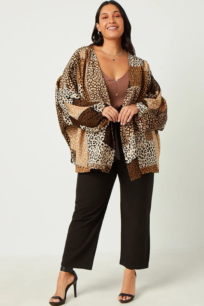 Womens Patchwork Leopard Print Gathered Sleeve Open Cardigan sold by Hayden product image thumbnail 2