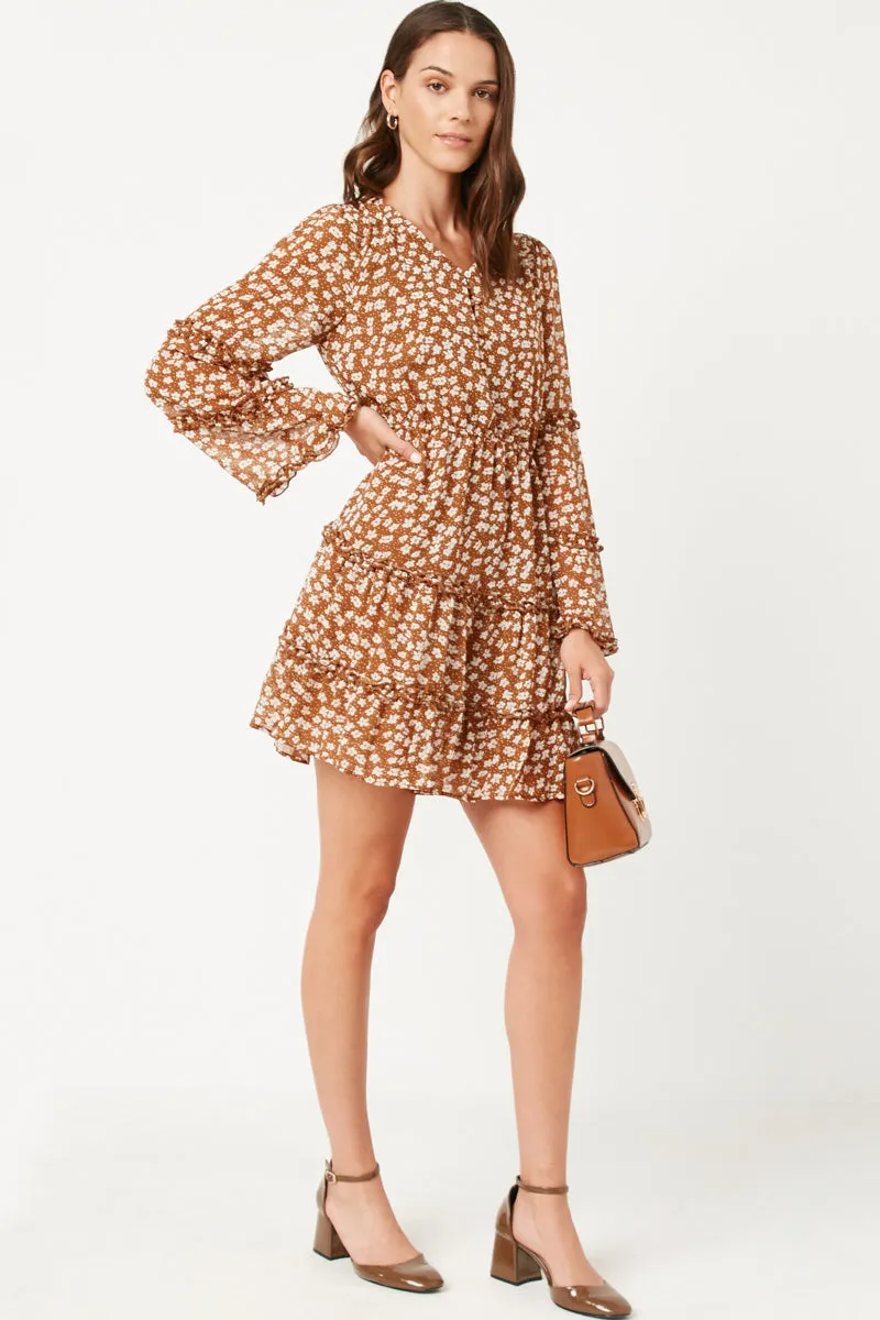 Womens Ruffled Detail Floral Trumpet Sleeve Dress sold by Hayden product image thumbnail 3