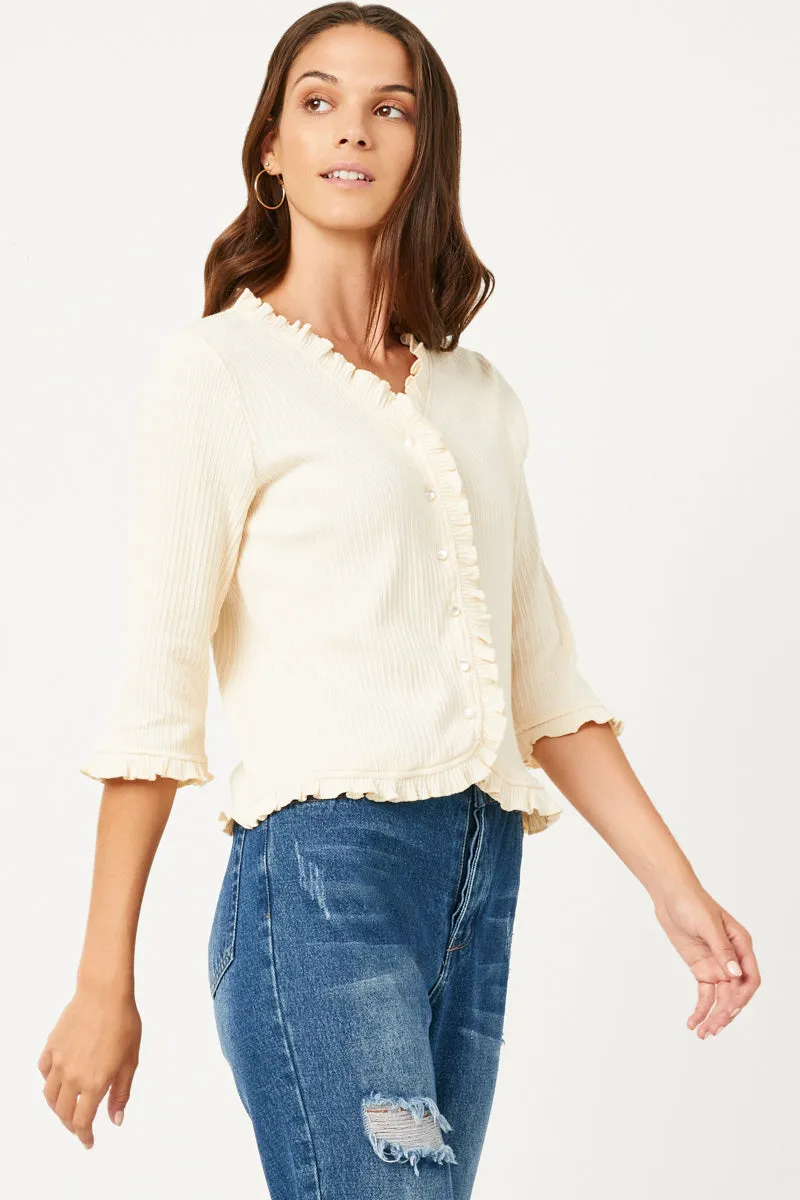 Womens Ruffled Placket And Cuff Buttoned Cardigan sold by Hayden product image thumbnail 3