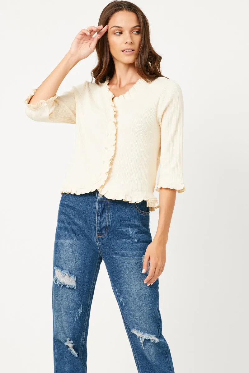 Womens Ruffled Placket And Cuff Buttoned Cardigan sold by Hayden