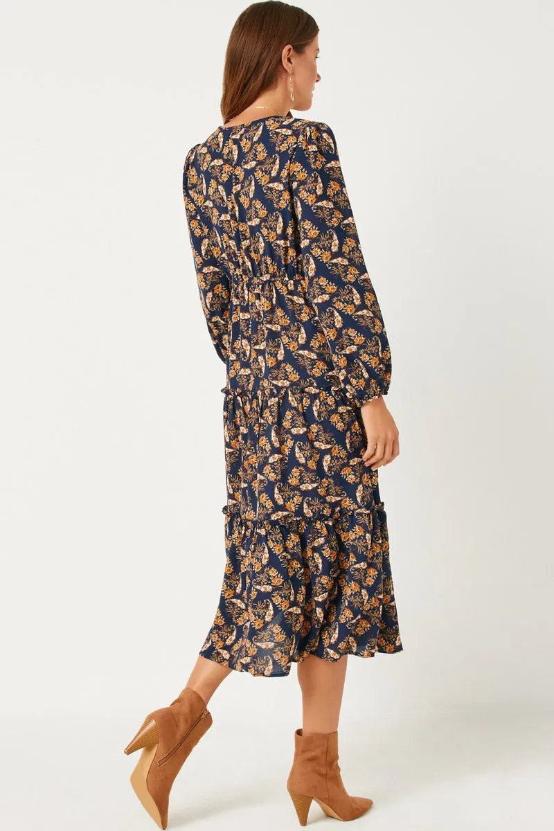 Womens V Neck Floral Paisley Print Long Sleeve Dress sold by Hayden product image thumbnail 4
