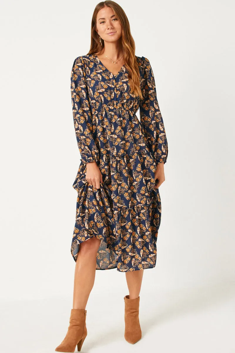 Womens V Neck Floral Paisley Print Long Sleeve Dress sold by Hayden product image thumbnail 5