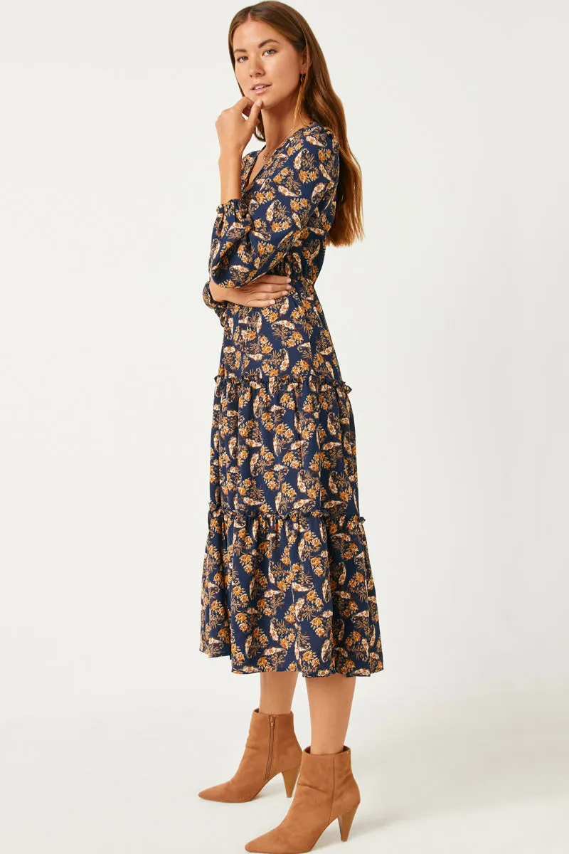 Womens V Neck Floral Paisley Print Long Sleeve Dress sold by Hayden product image thumbnail 3