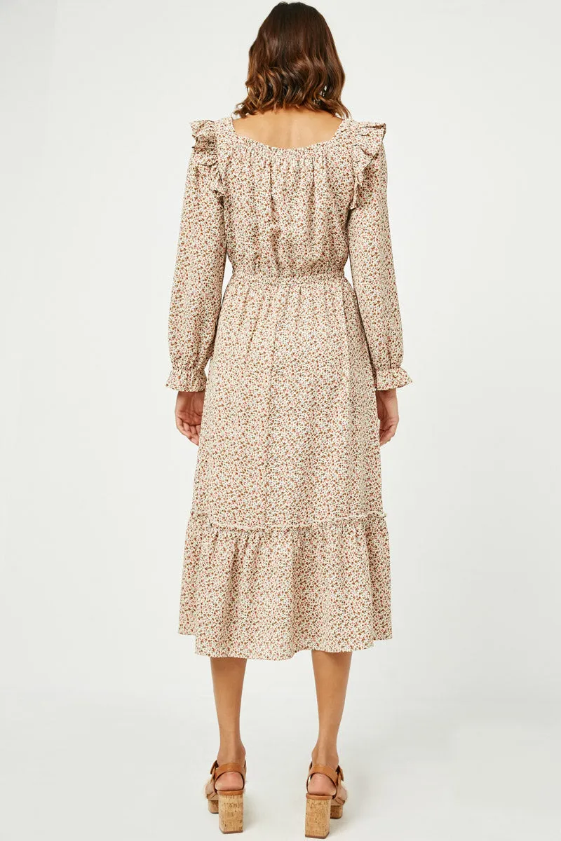 Womens Ditsy Floral Squared Ruffle Neck Long Sleeve Dress sold by Hayden product image thumbnail 4