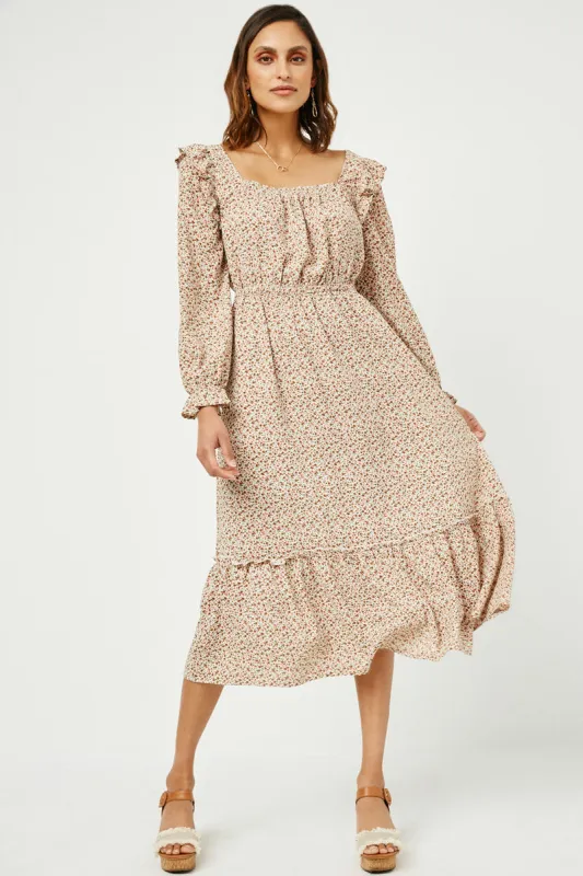 Womens Ditsy Floral Squared Ruffle Neck Long Sleeve Dress sold by Hayden