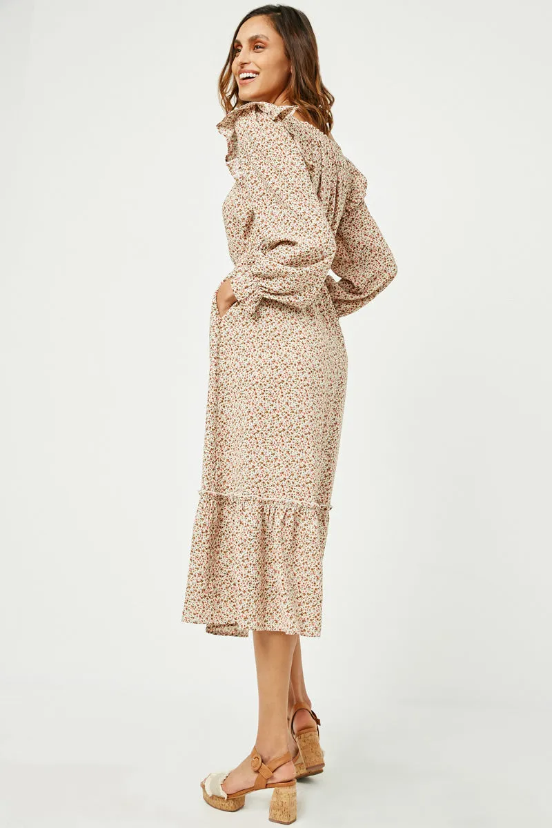 Womens Ditsy Floral Squared Ruffle Neck Long Sleeve Dress sold by Hayden product image thumbnail 5