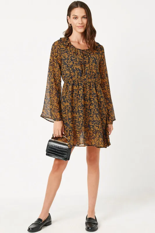Womens Ruffle Collar Long Sleeve Chiffon Dress sold by Hayden