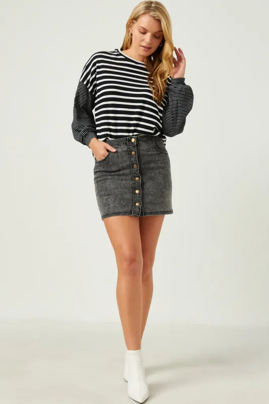 Womens Contrast Stripe Sleeve Textured Knit Top sold by Hayden