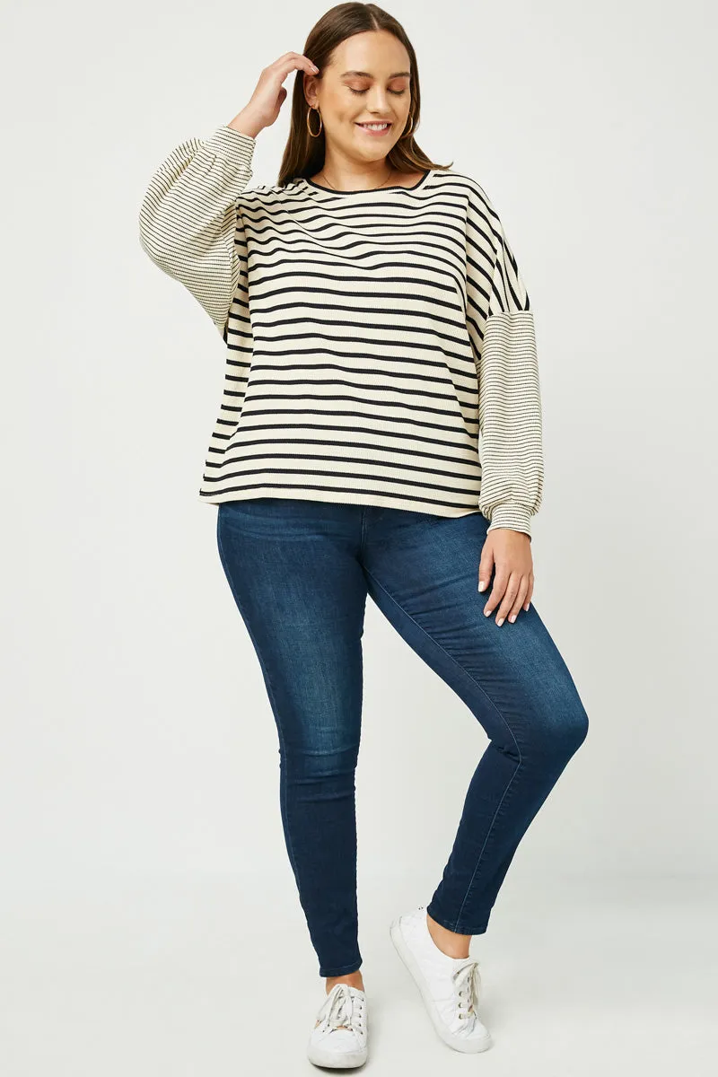 Womens Contrast Stripe Sleeve Textured Knit Top sold by Hayden product image thumbnail 2