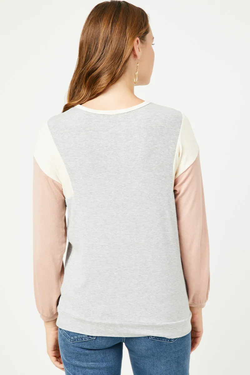 Womens Contrast Paneled Ribbed Knit Relaxed Tee sold by Hayden product image thumbnail 5