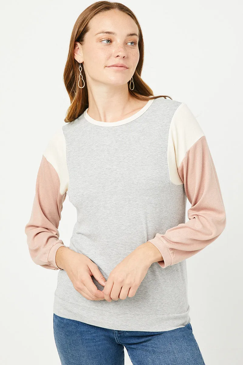 Womens Contrast Paneled Ribbed Knit Relaxed Tee sold by Hayden product image thumbnail 3