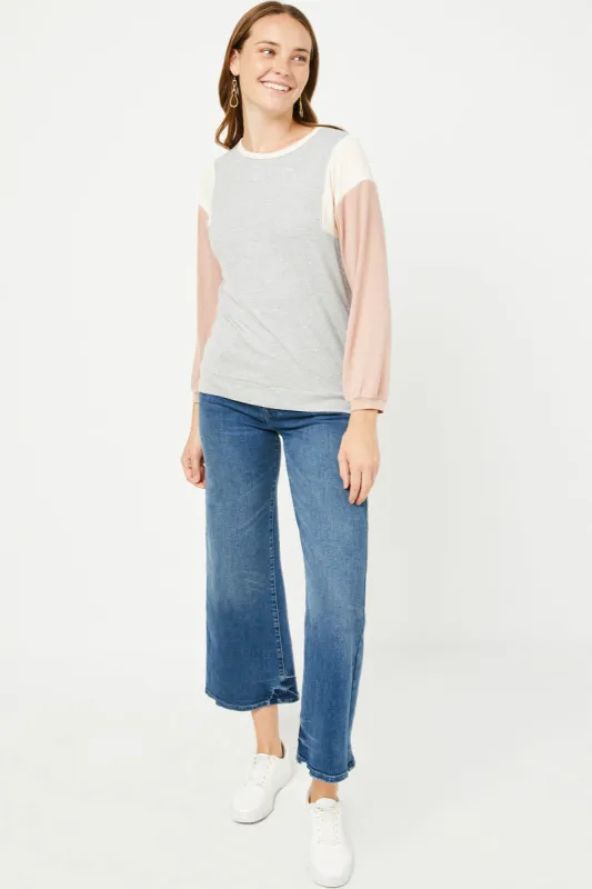 Womens Contrast Paneled Ribbed Knit Relaxed Tee made by Hayden