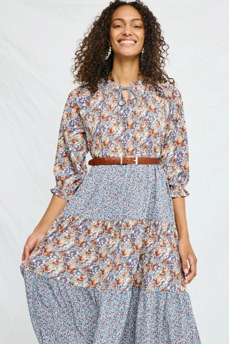 Womens Mixed Floral Block Ruffle Neck Maxi Dress sold by Hayden product image thumbnail 3