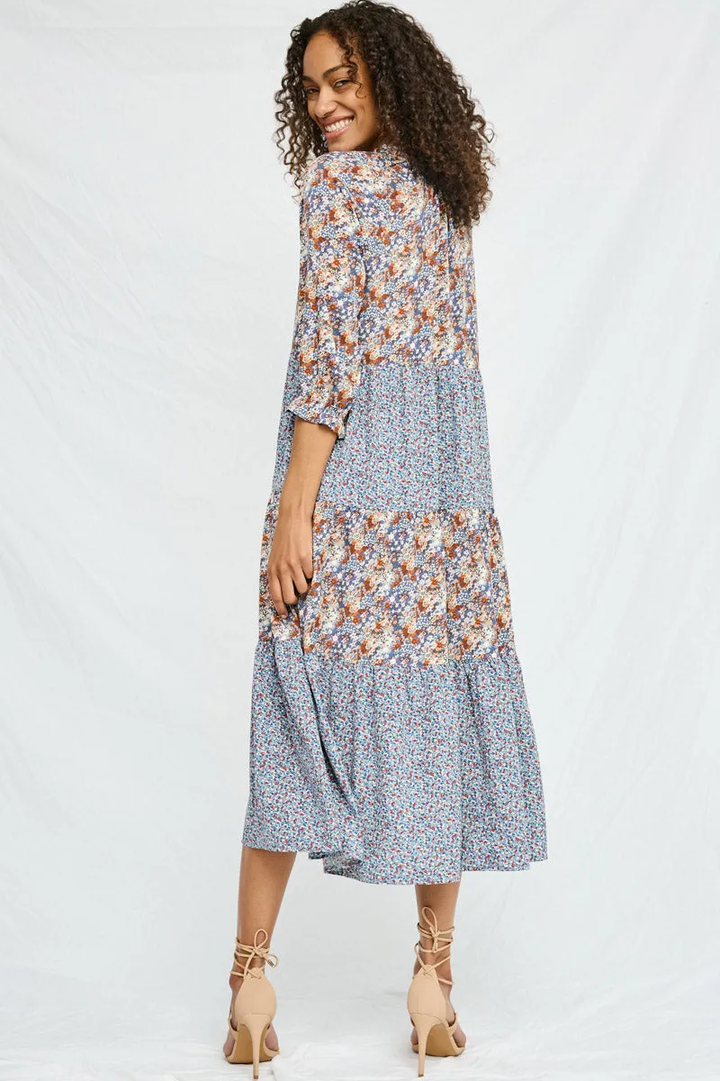 Womens Mixed Floral Block Ruffle Neck Maxi Dress sold by Hayden product image thumbnail 4