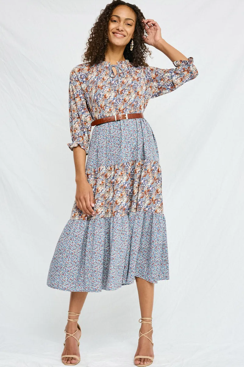 Womens Mixed Floral Block Ruffle Neck Maxi Dress sold by Hayden