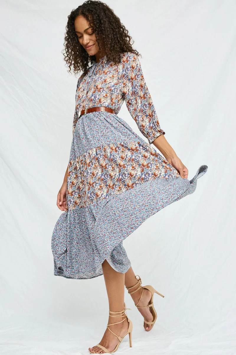 Womens Mixed Floral Block Ruffle Neck Maxi Dress sold by Hayden product image thumbnail 5