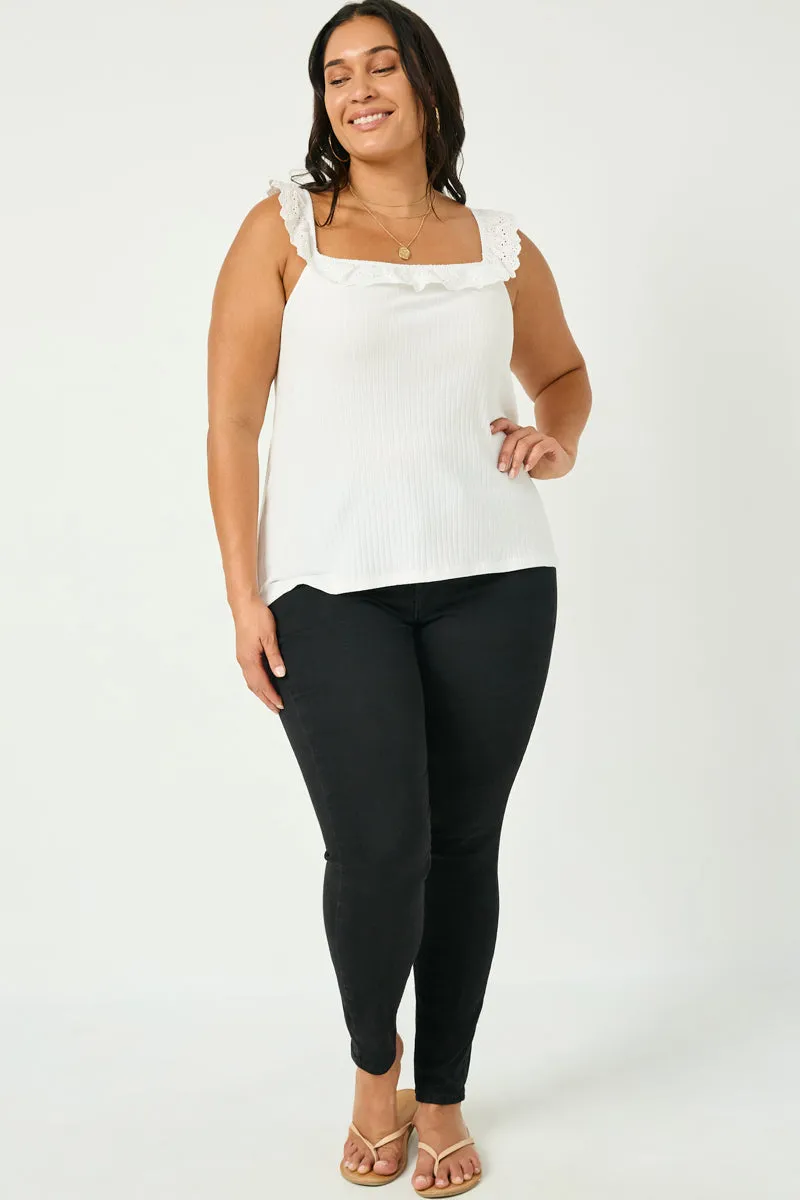 Womens Ribbed Knit Ruffle Lace Trim Tank sold by Hayden product image thumbnail 2
