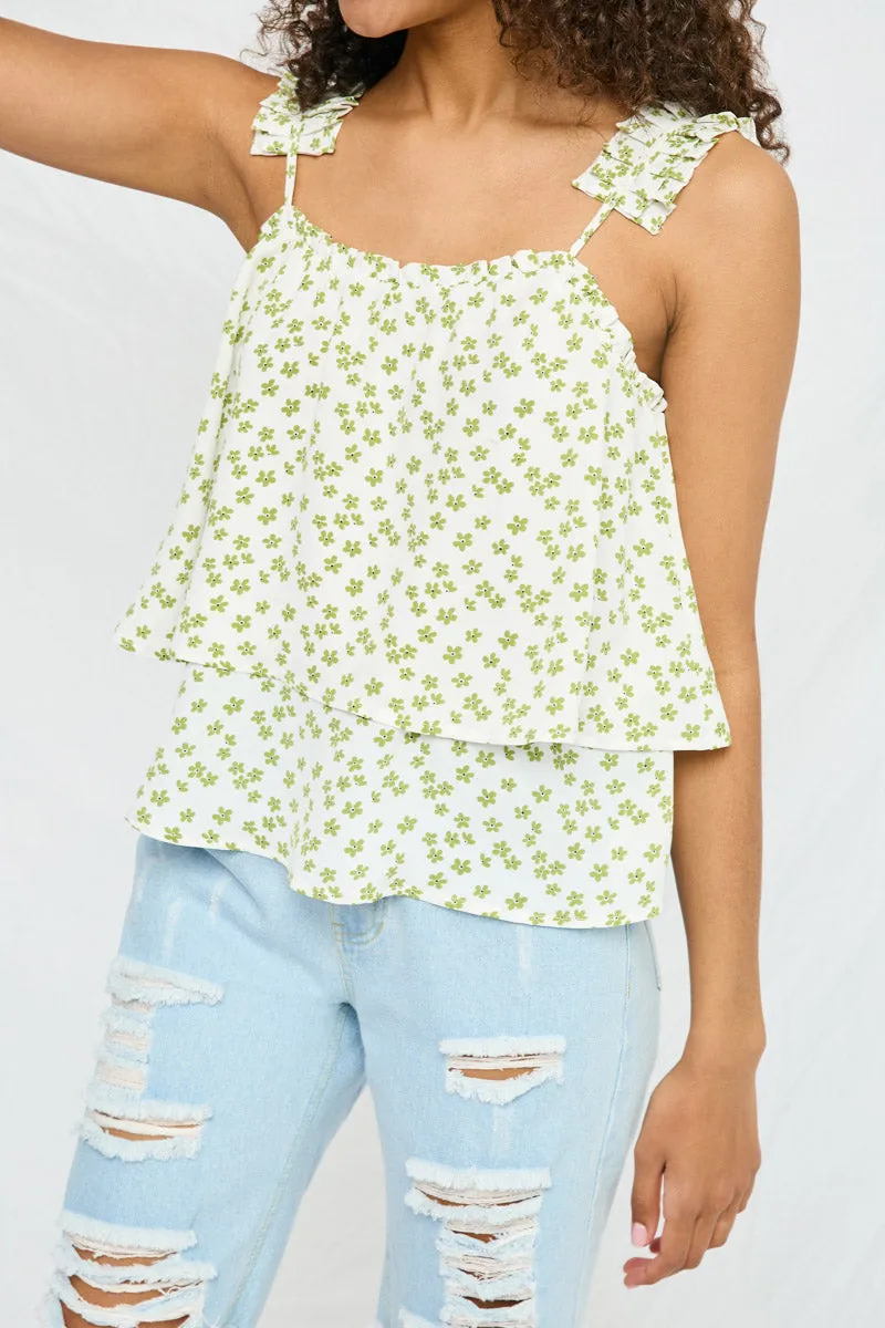 Womens Floral Pleated Strap Layered Tank sold by Hayden product image thumbnail 4