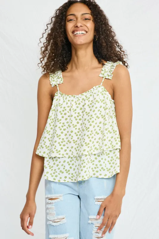 Womens Floral Pleated Strap Layered Tank made by Hayden