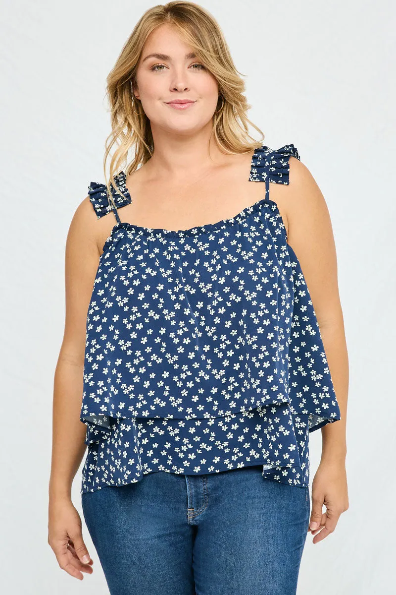 Womens Floral Pleated Strap Layered Tank sold by Hayden product image thumbnail 2