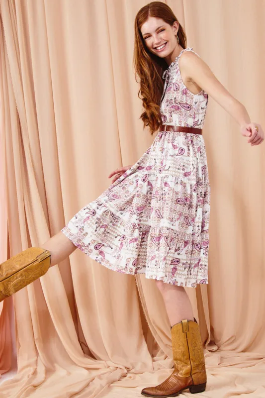 Womens Paisley Print Ruffle Neck Sleeveless Dress sold by Hayden