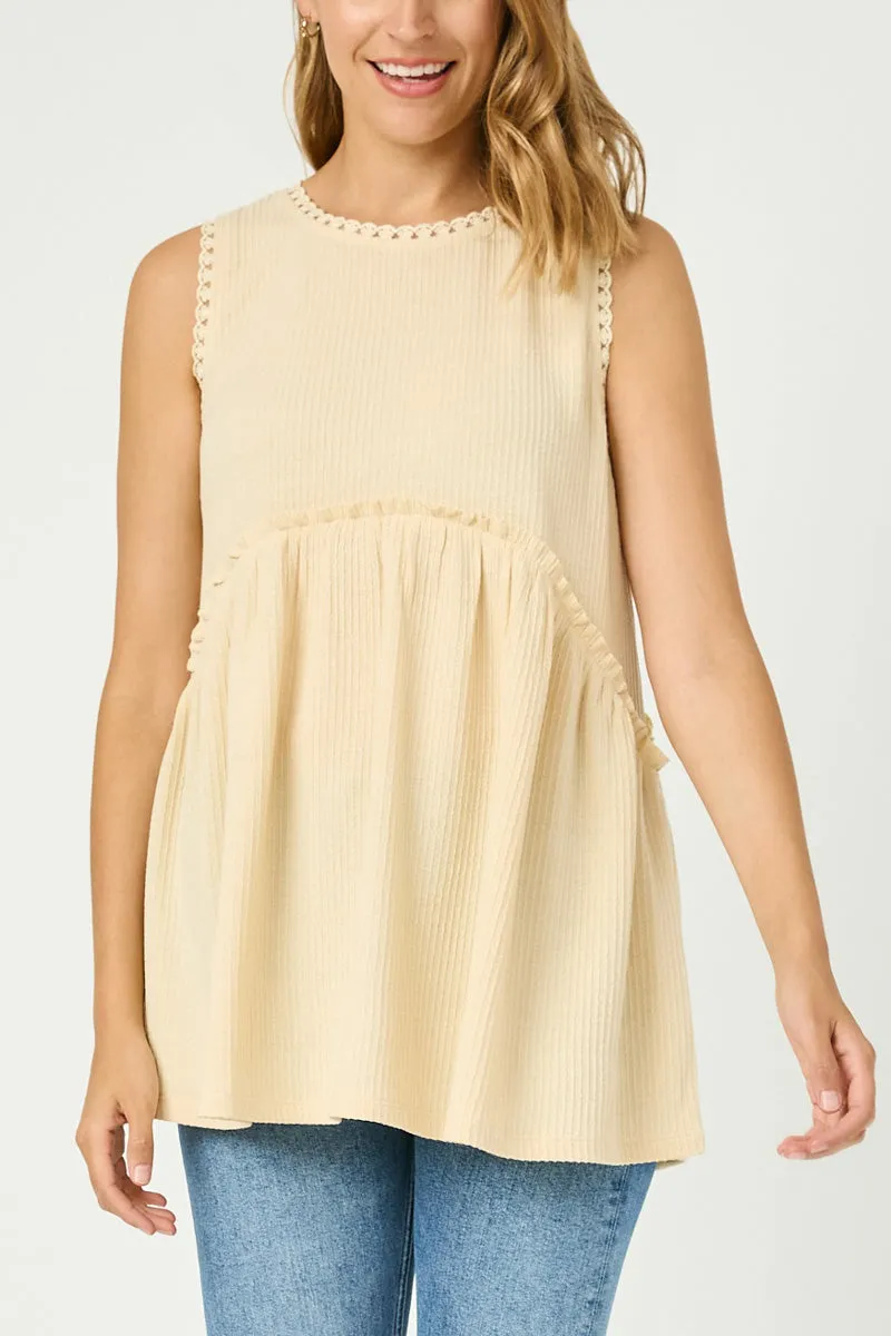 Womens Sleeveless Ribbed Knit Crochet Trim Tank sold by Hayden product image thumbnail 5