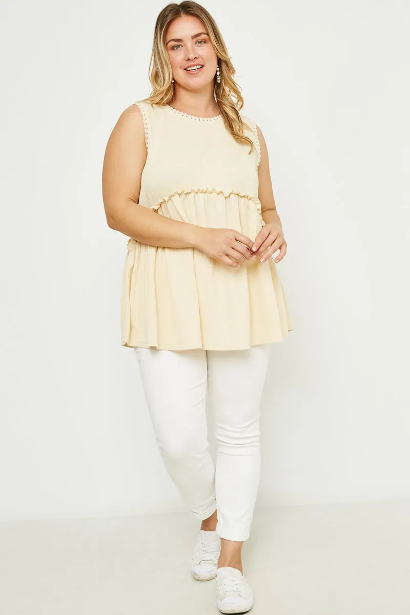 Womens Sleeveless Ribbed Knit Crochet Trim Tank sold by Hayden product image thumbnail 2