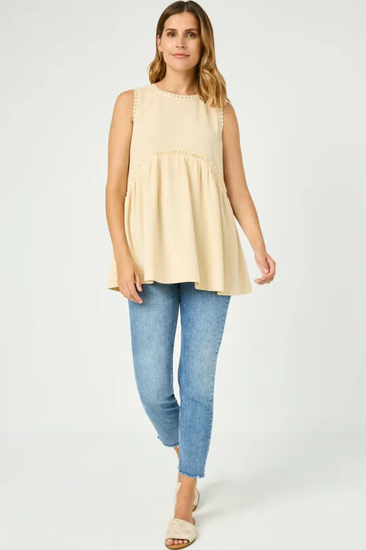 Womens Sleeveless Ribbed Knit Crochet Trim Tank sold by Hayden