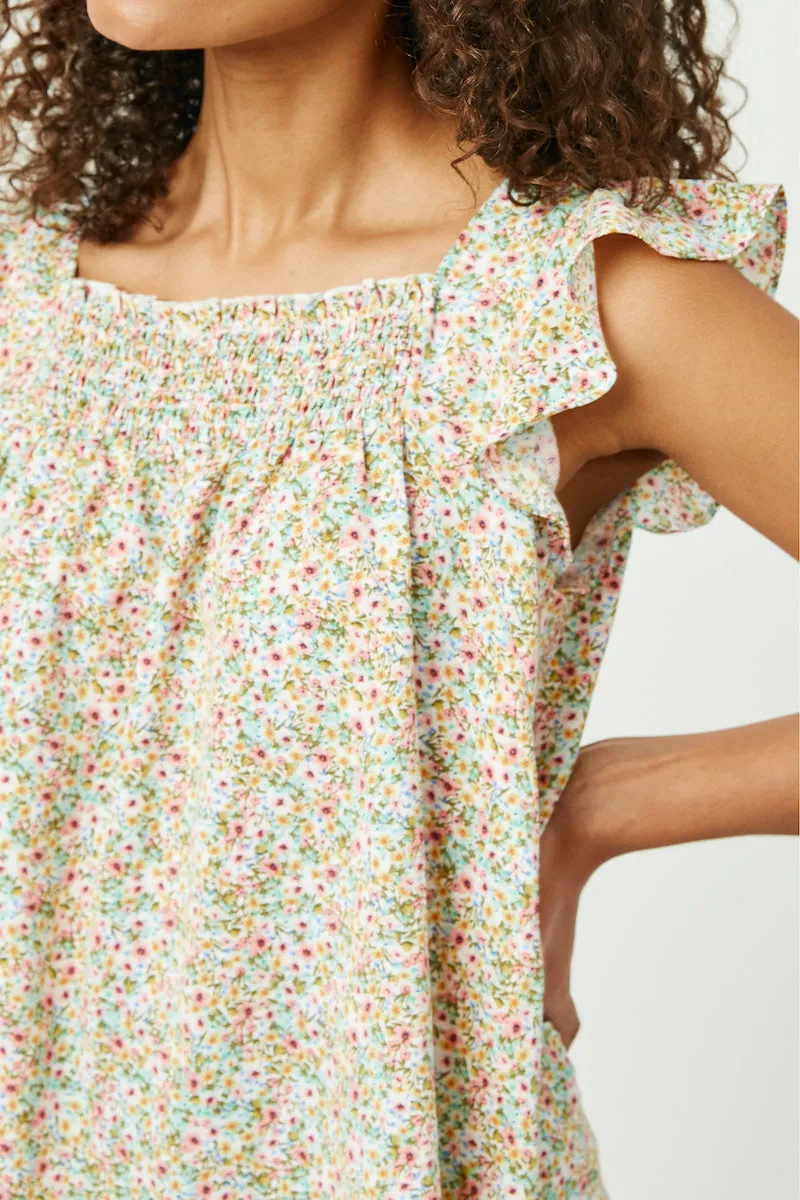 Womens Flutter Sleeve Smocked Bodice Printed Top sold by Hayden product image thumbnail 3