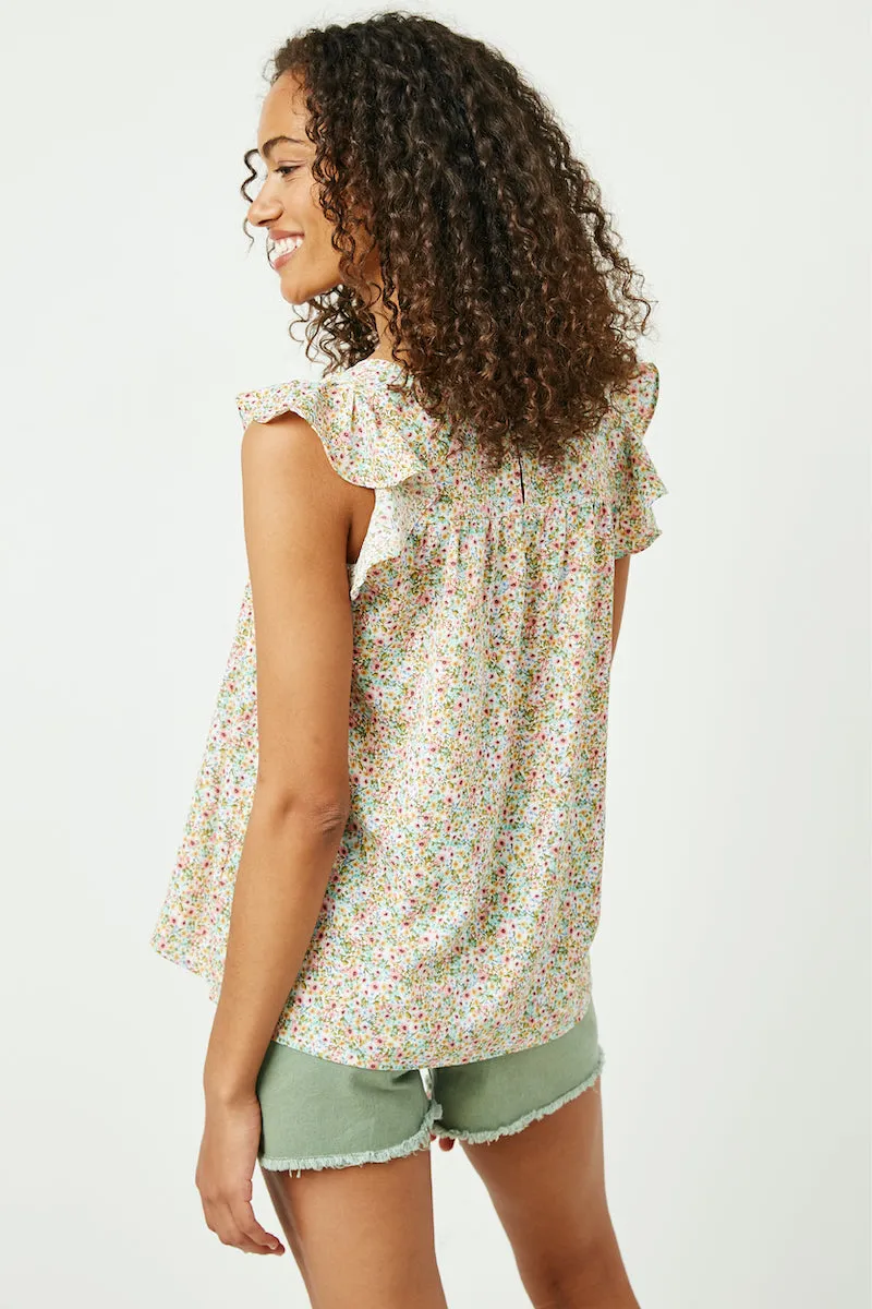 Womens Flutter Sleeve Smocked Bodice Printed Top sold by Hayden product image thumbnail 4