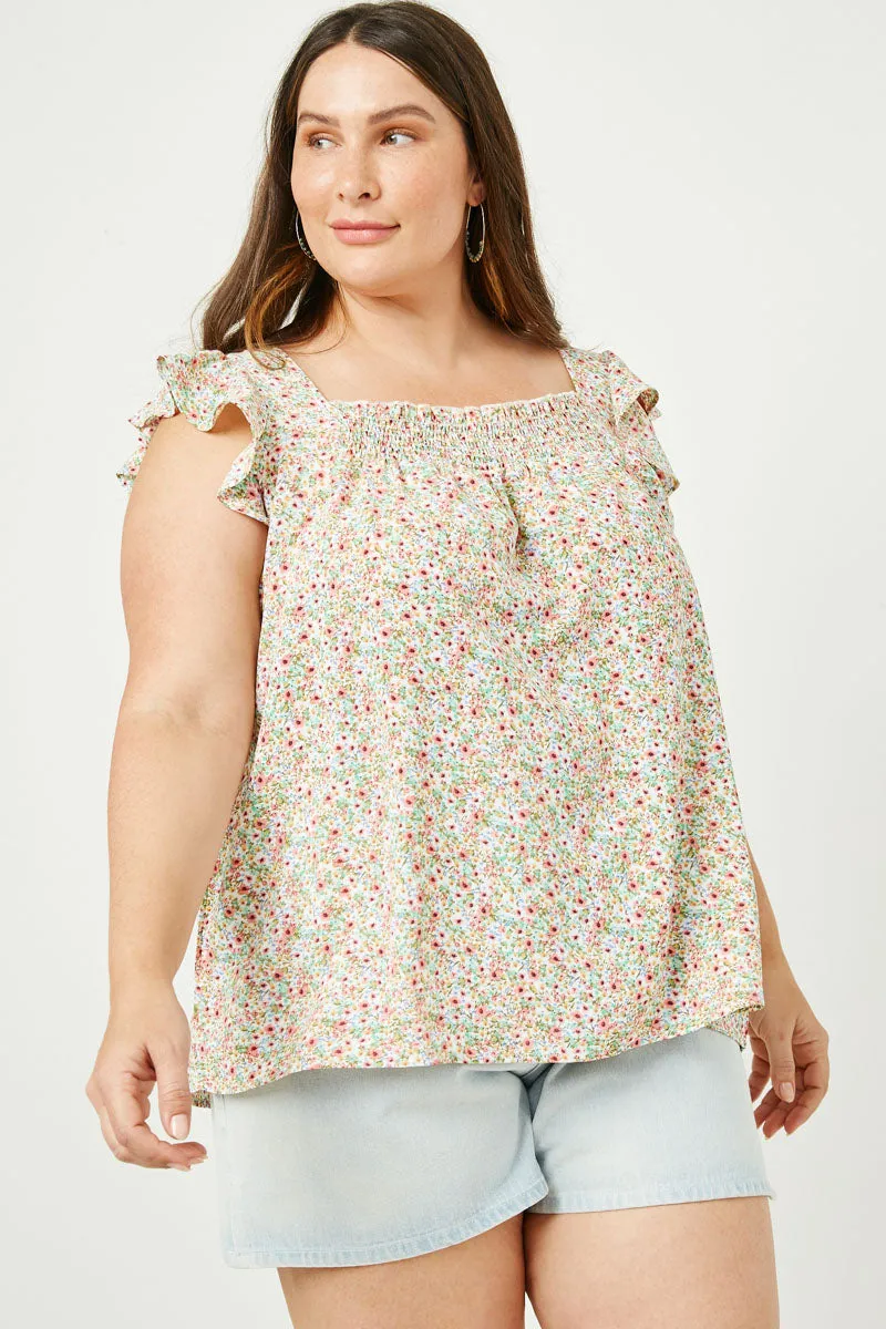 Womens Flutter Sleeve Smocked Bodice Printed Top sold by Hayden product image thumbnail 2