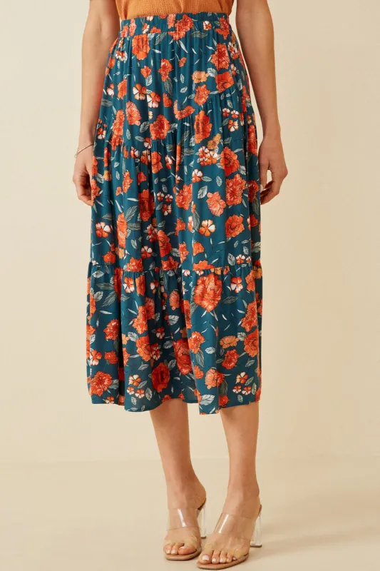 Womens Floral Elastic Waist Midi Skirt sold by Hayden