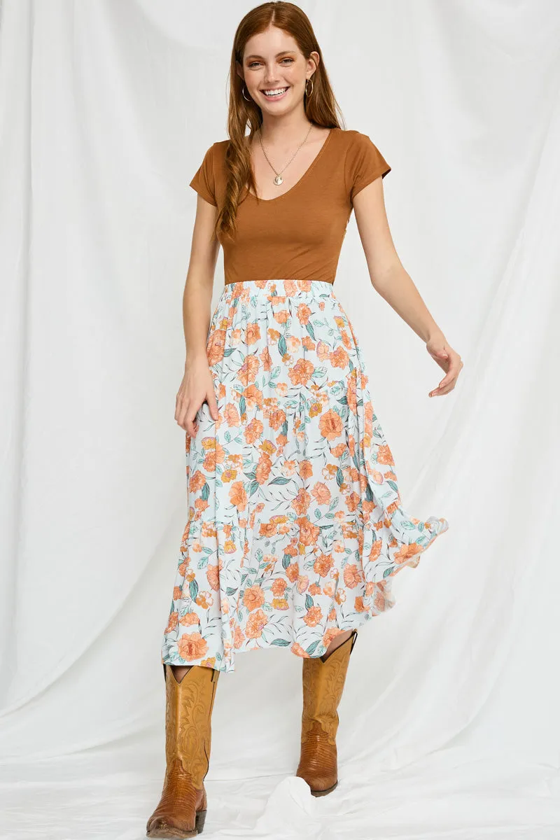 Womens Floral Elastic Waist Midi Skirt sold by Hayden product image thumbnail 5