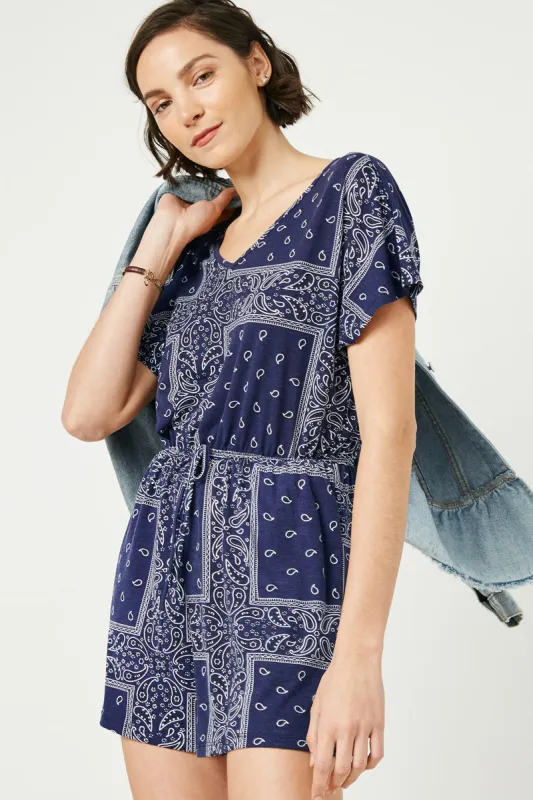 Womens Bandana Print Pocket Knit Romper sold by Hayden