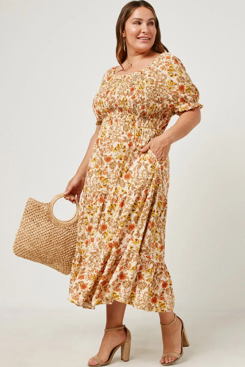 Womens Square Neck Puff Sleeve Smocked Midi Dress sold by Hayden product image thumbnail 2