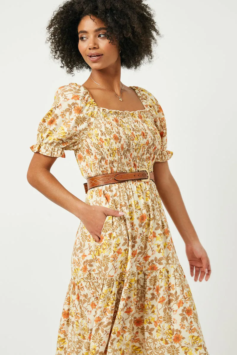 Womens Square Neck Puff Sleeve Smocked Midi Dress sold by Hayden product image thumbnail 3