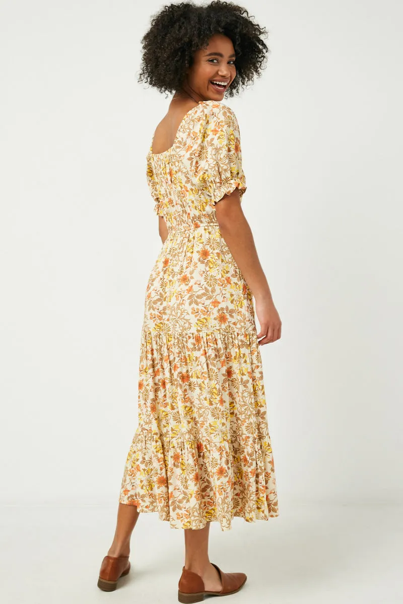 Womens Square Neck Puff Sleeve Smocked Midi Dress sold by Hayden product image thumbnail 4