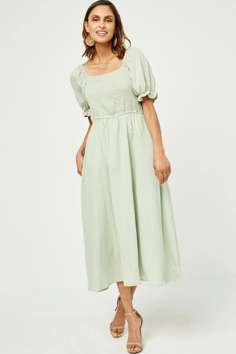 Womens Textured Smocked Bodice Puff Sleeve Midi Dress sold by Hayden product image thumbnail 5