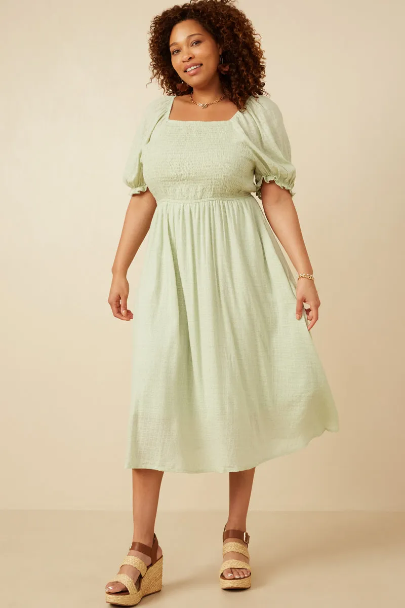 Womens Textured Smocked Bodice Puff Sleeve Midi Dress sold by Hayden product image thumbnail 2
