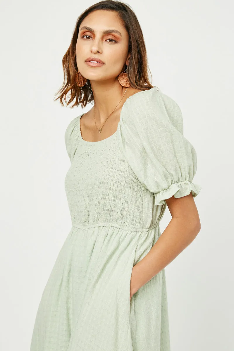 Womens Textured Smocked Bodice Puff Sleeve Midi Dress sold by Hayden product image thumbnail 3