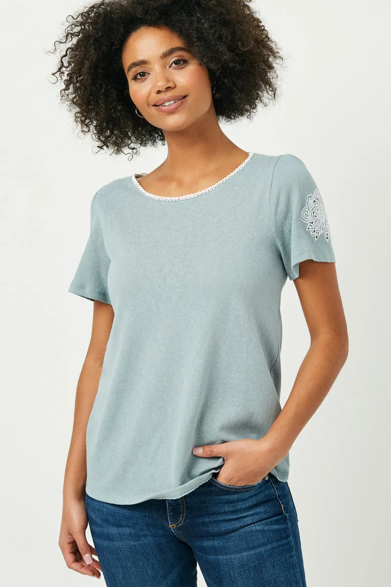 Womens Lace Trim Round Neck Embroidered Sleeve Top sold by Hayden product image thumbnail 5