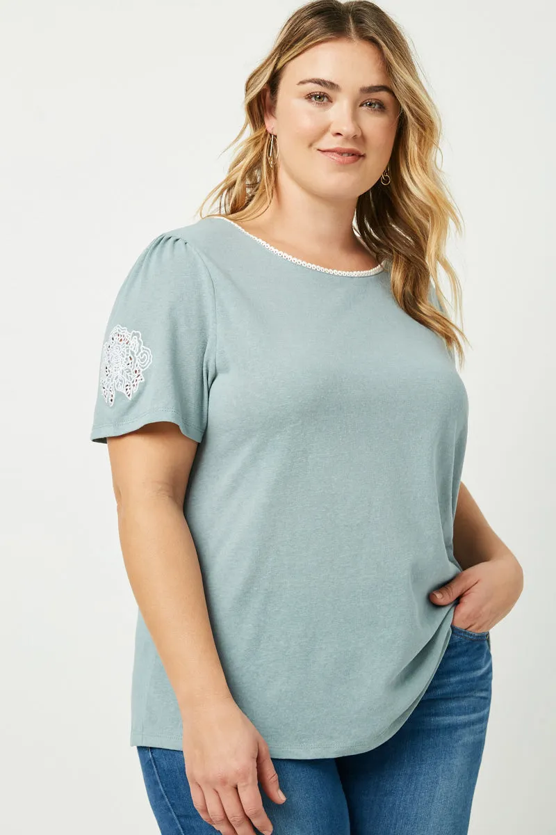 Womens Lace Trim Round Neck Embroidered Sleeve Top sold by Hayden product image thumbnail 2