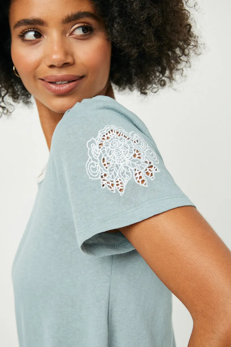 Womens Lace Trim Round Neck Embroidered Sleeve Top sold by Hayden product image thumbnail 3