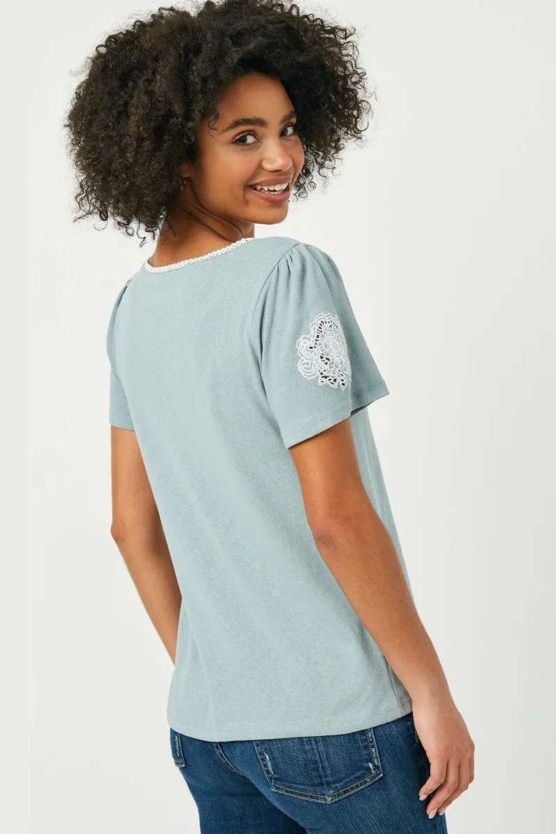 Womens Lace Trim Round Neck Embroidered Sleeve Top sold by Hayden product image thumbnail 4