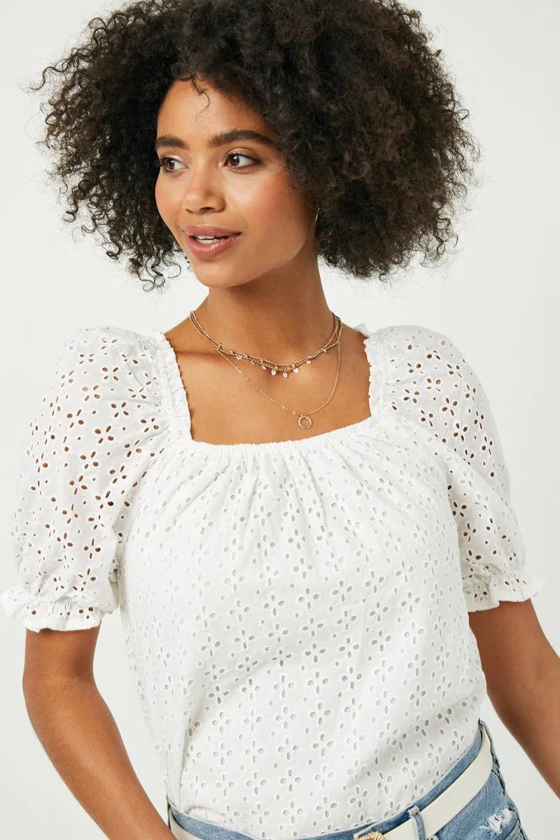 Womens Eyelet Puff Sleeve Square Neck Top sold by Hayden