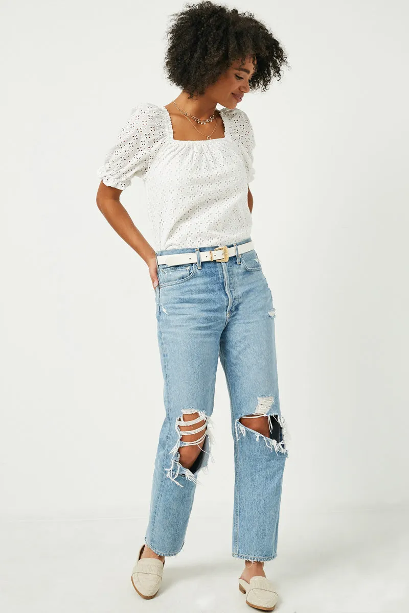 Womens Eyelet Puff Sleeve Square Neck Top sold by Hayden product image thumbnail 5