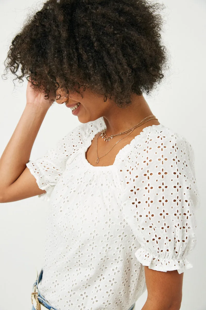Womens Eyelet Puff Sleeve Square Neck Top sold by Hayden product image thumbnail 3