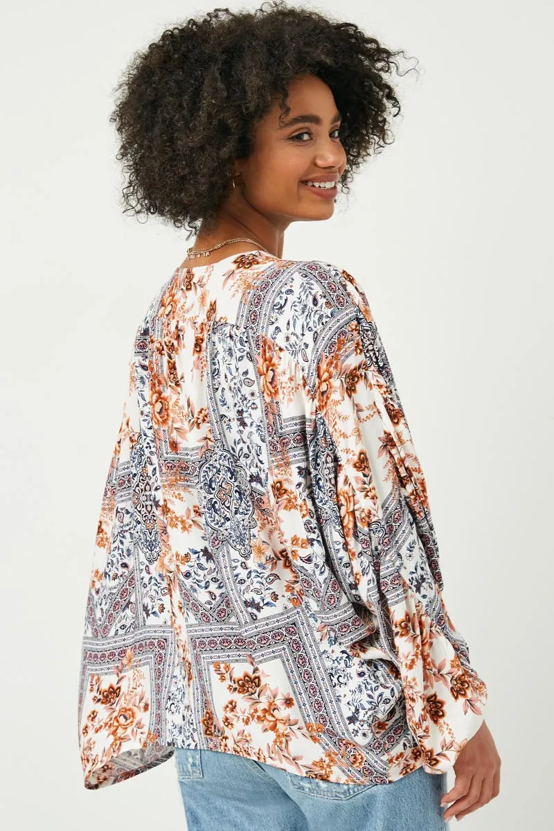 Womens Patchwork Printed Ruched Cardigan sold by Hayden product image thumbnail 4