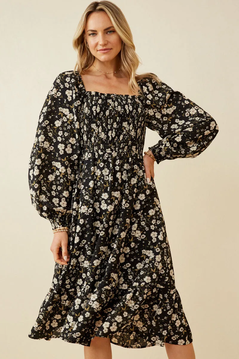 Womens Long Sleeve Smocked Bodice Midi Dress sold by Hayden product image thumbnail 2